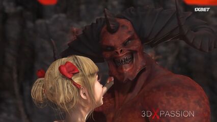 Здоровенный амбал демон из ада трахает в анал худышку